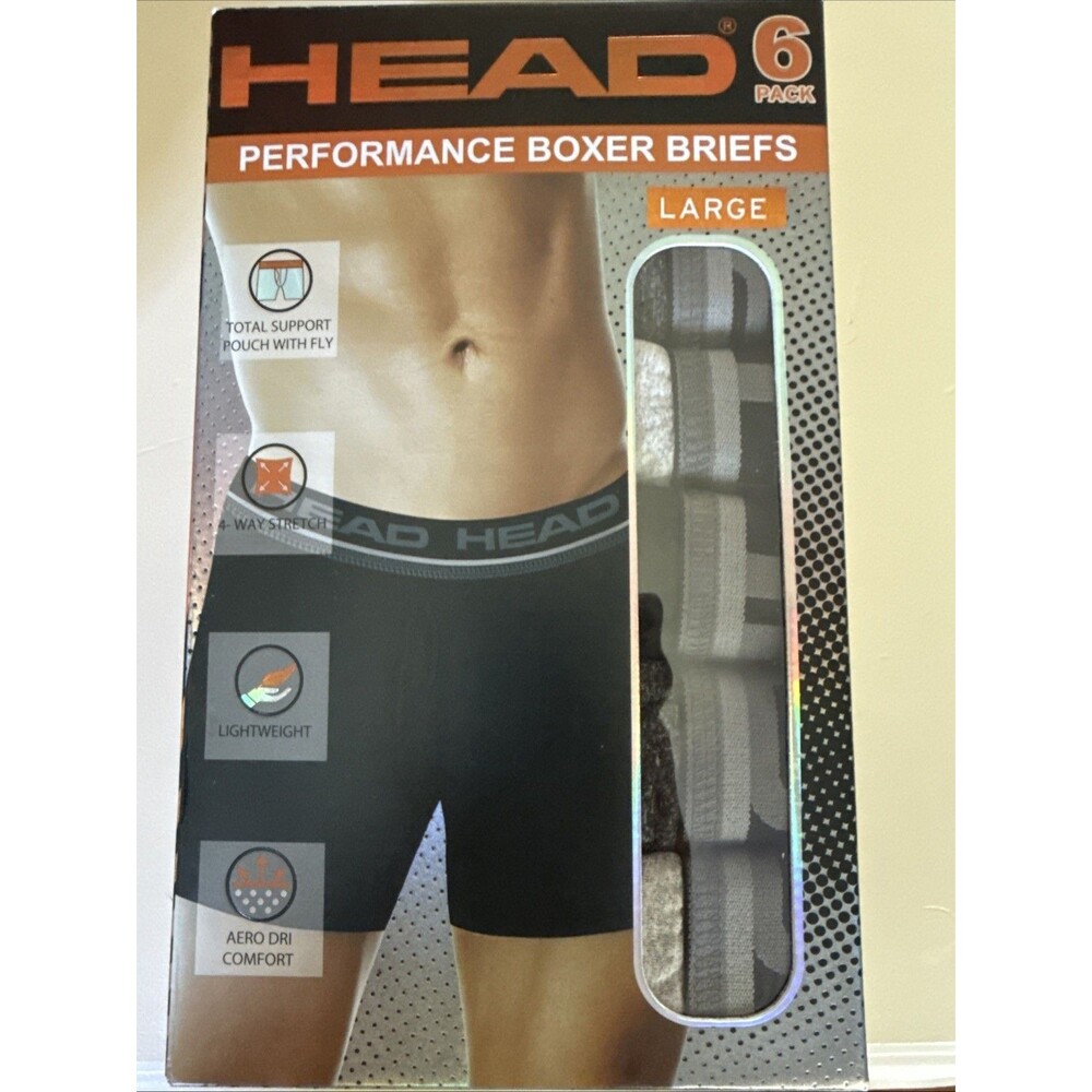 HEAD Mens Performance Boxer Briefs - 6 Pack Size Large - Stretch Underwear